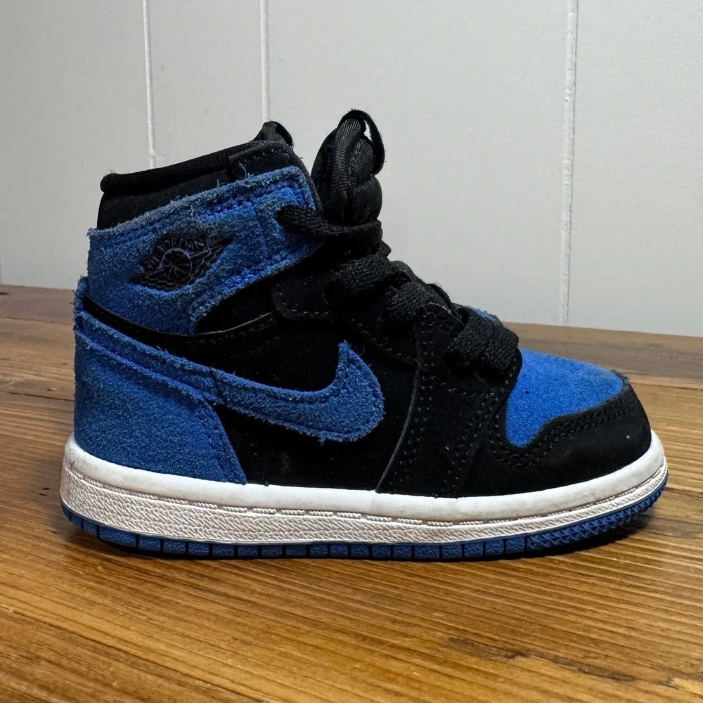 Nike Air Jordan 1 Mid‎ Toddler Royal Blue Black Suede High Top Sneakers Size 6C
